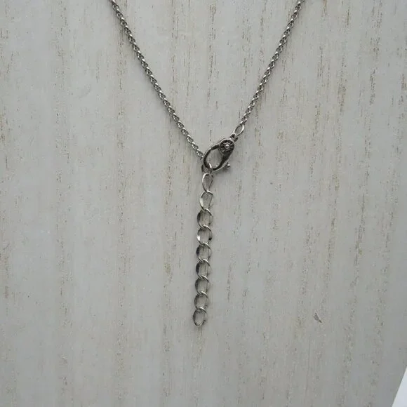 Monet Necklace Imitation Pearl Pendant 15" Silver Tone Chain Clear‎ Rhinestones - Picture 4 of 6